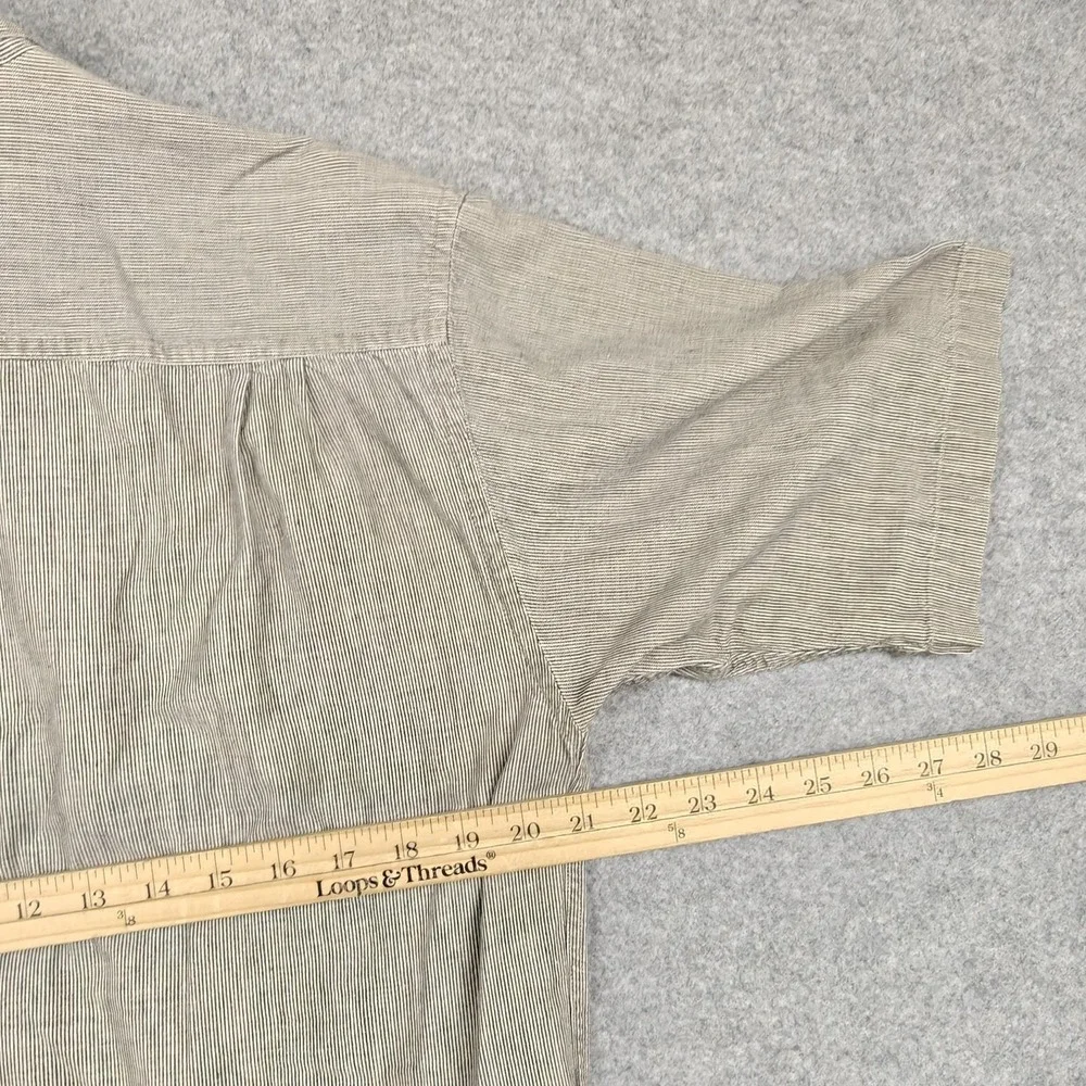 Vintage Woolrich Shirt Mens Large Beige Striped Short Sleeve Button Up Casual - Picture 6 of 7